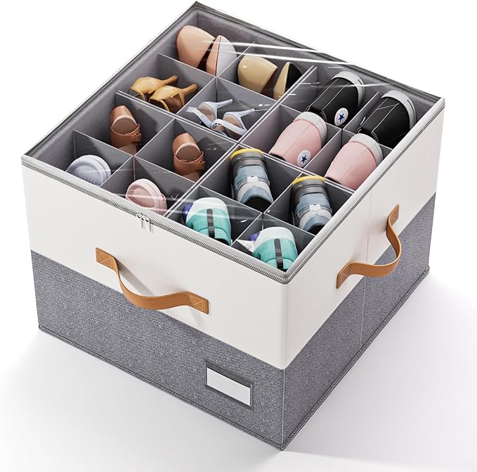 Dayacoco 1 Pack Shoe Organizer for Closet, Fits Up to 16 Pairs, Foldable Shoe Storage Organizer, shoe containers with Clear C