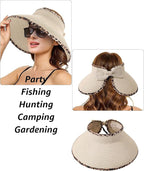Sun Visor Hat for Women, Wide Brim Straw Summer UV Protection Hat, Foldable Roll-up Packable Beach Cap