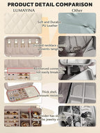 Travel Jewelry Case with Mirror, Quilted Small Jewelry Box Organizer for Women Girls, Portable Earring Necklace Bracelet Ring