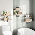 HOOBRO Floating Shelves, 15 Inch Wall Shelf Set of 3, Wall Mounted Storage Shelves 2-Tier, Hanging Bathroom Shelves, for Livi