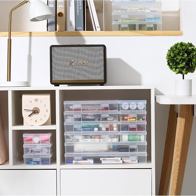 novelinks Plastic Clear Storage Containers for Organizing, Craft Storage Organizers and Stackable Storage Bins with Lids for 