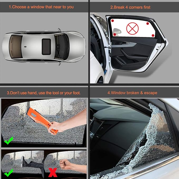 Emergency Tool LUXON 8-in-1 Car Safety Tool:Window Breaker,Seat Belt Cutter,LED Flashlight Rescue Tool USB Charger,SOS Light,