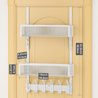 LUCYCAZ Adjustable Over The Door Hooks Organizer, Hanger Storage with 10 Coat Hooks & 2 Mesh Basket, Over The Door Towel Rack