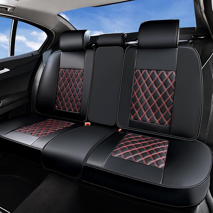 Huidasource Rear Seat Cover, Nappa Leather Back Seat Cover Velcro Adjustable, Compatible with Armrests, Seat Belts, Child Saf