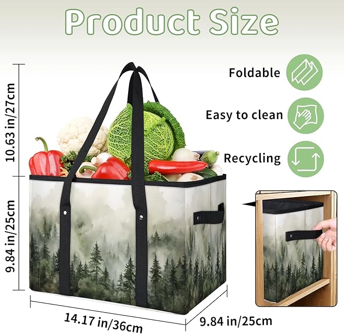 Reusable Grocery Bags Heavy Duty Shopping Bags Foldable Large Tote Bags with Long Handles & Hard Bottom
