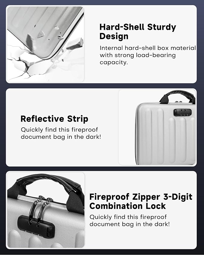 DOZAWA Fireproof Document Box, Hard Case Document Organizer with Lock, 13 Pockets Accordion File Folder with Reflective Strip