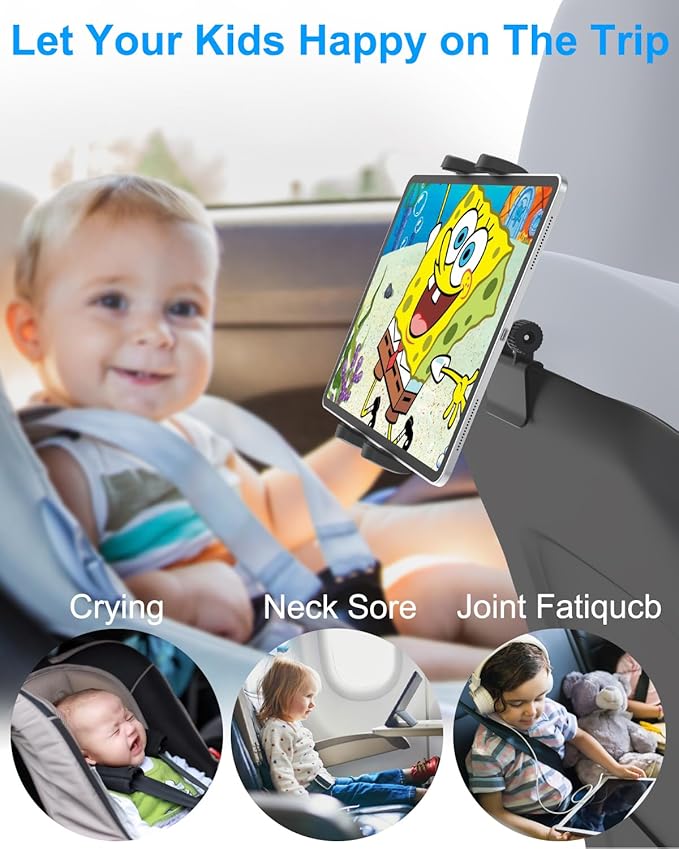 Tesla Back Seat Tablet Holder, Model 3/Y Headrest Tablet Mount with Metal Ball Head, Model Y Rear Seat iPad Mount, Compatible iPad Pro 12.9, Air, Mini, Galaxy Z Fold, Fire HD, 4-13" Tablets