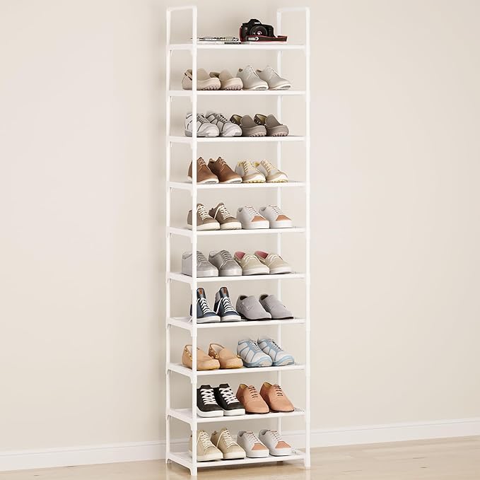 10-Tier Tall Shoe Rack, Adjustable 20-25 Pairs Shoe Shelf Storage Organizer for Entryway Hallway Closet Bathroom Living Room 