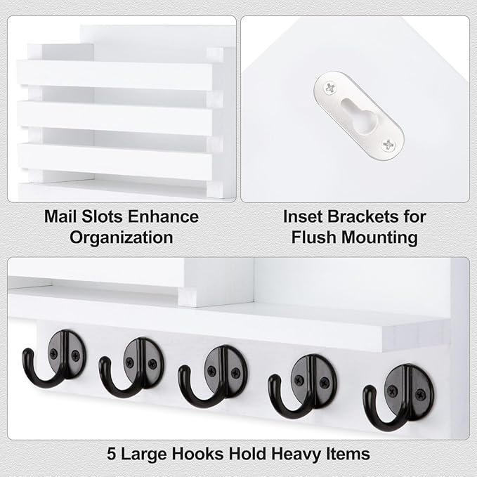 Lwenki Key Holder for Wall – Decorative Wooden Mail Holder and Key Shelf with Mounting Hardware, Installation Guide – Paulown
