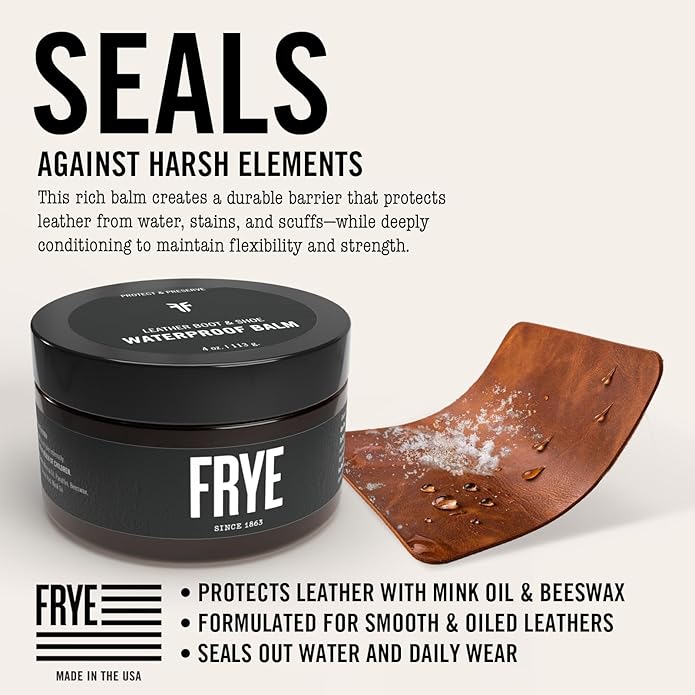 Frye Leather Boot and Shoe Waterproof Balm, Weather Protection Conditioner with Mink Oil and Beeswax, Made in USA, BPA-Free