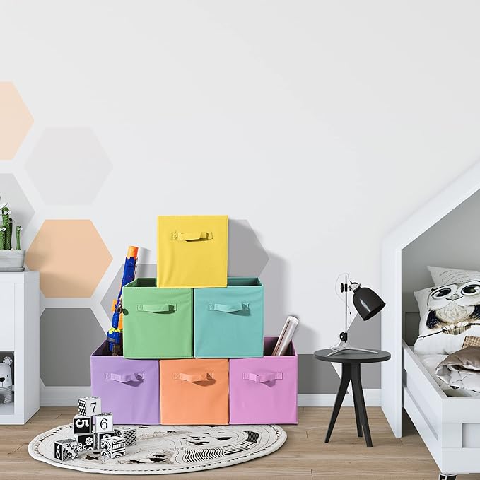 Sorbus 11 Inch Fabric Storage Cubes - Sturdy Collapsible Bins With Handle - 6 Foldable Baskets for Organizing Clothes, Toys, 