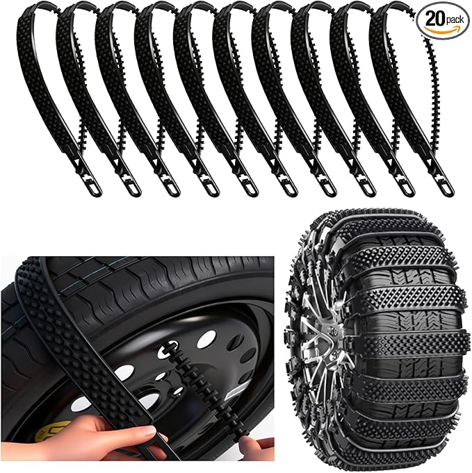 20 Pack Snow Tire Chains Snow Straps, Adjustable Zip Tie Snow Chains, Universal Emergency Snow Chains, Reusable Plastic Anti 
