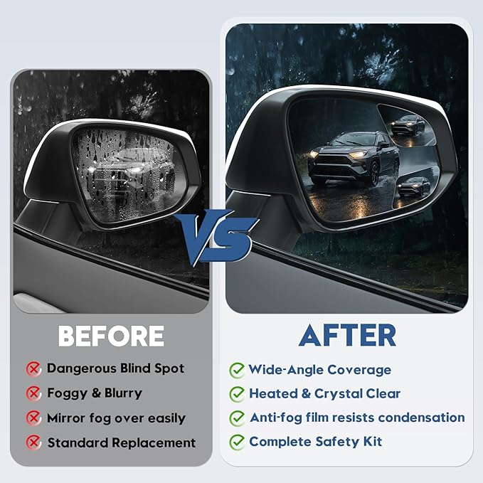 Blind Spot Mirrors for 2013-2025 RAV4, 2014-2024 4runner, 2016-2025 Tacoma, Power Heated Mirrors for Anti-Fog with Passenger Side Mirror Replacement, Durable Backing Plate OE# 8793142E50 879310R280