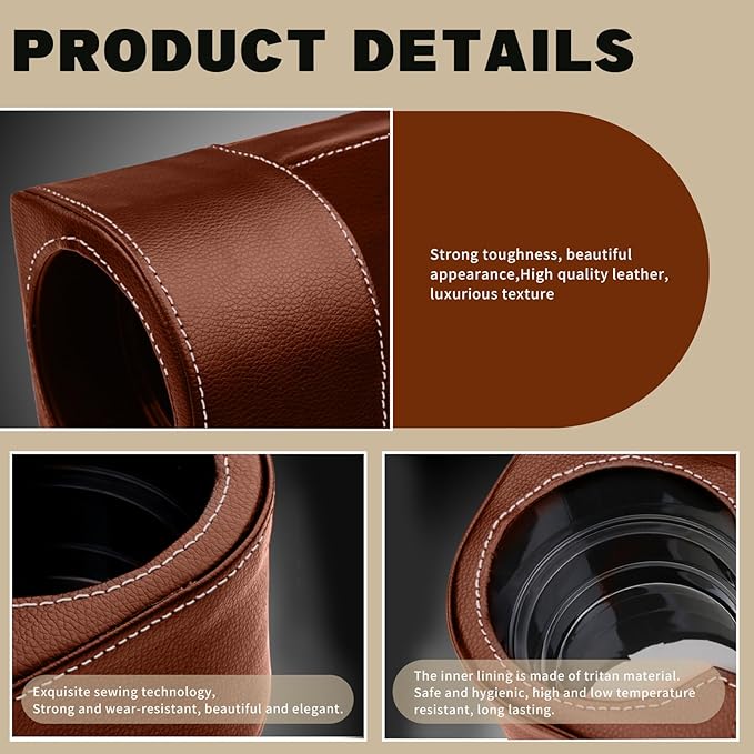 Car Cup Holder, Auto Front Seat Gap Interior Drink Organizer, Multifunctional Cup Drink Holders with PU Leather Cover, Gap Filler Storage Box Coin Bucket Console Side Pocket Key Wallet Holder (Brown)