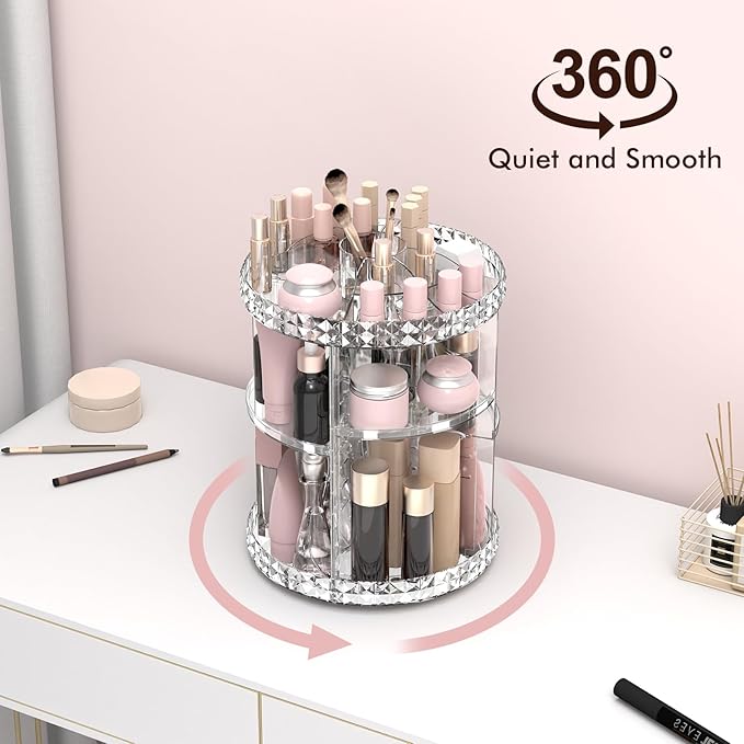 Rotating Makeup Organizer, 360° Spinning Skincare Organizers, Adjustable Layer Cosmetic Storage Lazy Susan Makeup Organizers 