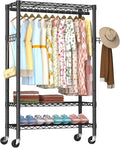 Heavy Duty Clothes Rack Rolling Garment Rack,3 Tier Adjustable Wire Shelving Clothing Racks for Hanging Clothes with Hanger R