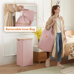 Lifewit 100L Laundry Basket with Lid, Clothes Hampers for Laundry with Bamboo Handles and 1 Removable Bag, Large Foldable Lau