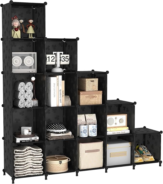 UNKU Cube Storage Organizer, 16 Cube Closet Organizer Storage Shelves, DIY Stackable Bookcase, Clothes Organizer Shelf for Cl