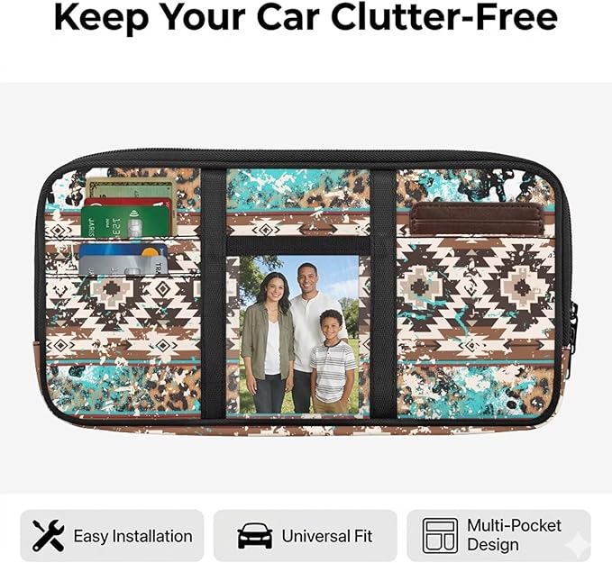 Tribal Pattern Car Sun Visor Storage Bag Sunglass Holder and Storage Pocket Auto Visor Storage Pouch with Multi-Pocket for License Pen Key