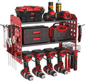SUNALLY Power Tool Organizer, Heavy Duty Wall Mount Tool Organizer 3 Layers with 4 Drill Holders, Garage Tools Storage Rack w
