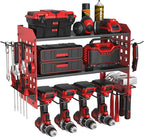 SUNALLY Power Tool Organizer, Heavy Duty Wall Mount Tool Organizer 3 Layers with 4 Drill Holders, Garage Tools Storage Rack w