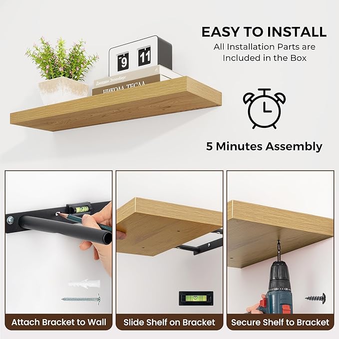 Dreamland 20 Inches Floating Shelves for Wall, 6.7 Inch Deep Floating Shelves Set of 2, Large Display & Storage Shelf, Wall S