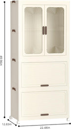 Portable Wardrobe Storage Cabinet,Closet Organizer with Magnetic Doors and Wheels, Portable Kids Closet with Hanging Rod&10 p