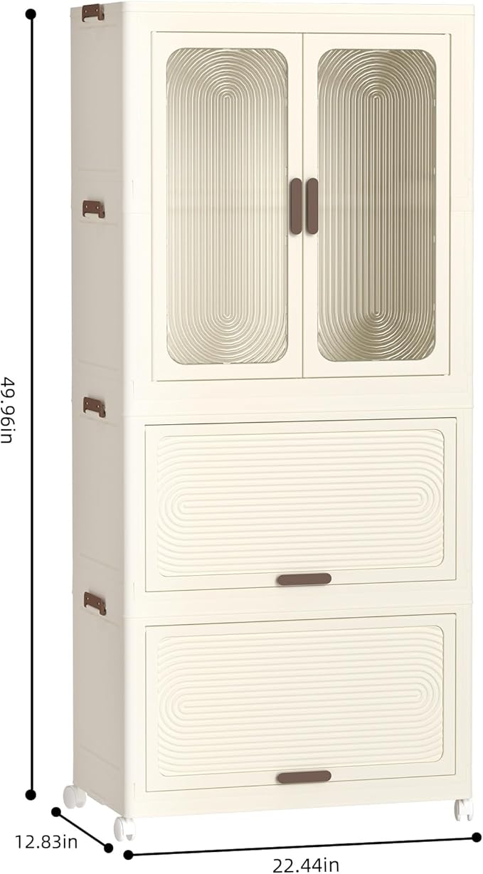 Portable Closet Wardrobe with Magnetic Doors, Foldable Armoire Wardrobe Closet with Hanging Rod, 4 Cubes and 10 Hangers, Free