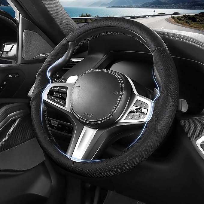 Steering Wheel Cover for BMW 3 4 Series(2021-2024) 5 Series(2020-2023) X5(2019-2020) X7(2020-2025) 328i 320i 330i 325i 528i 535i 530i M3 2 4 7 8 Series X3M X4 X6 XM M2 M4 M5 M8 Z4 i4, Black