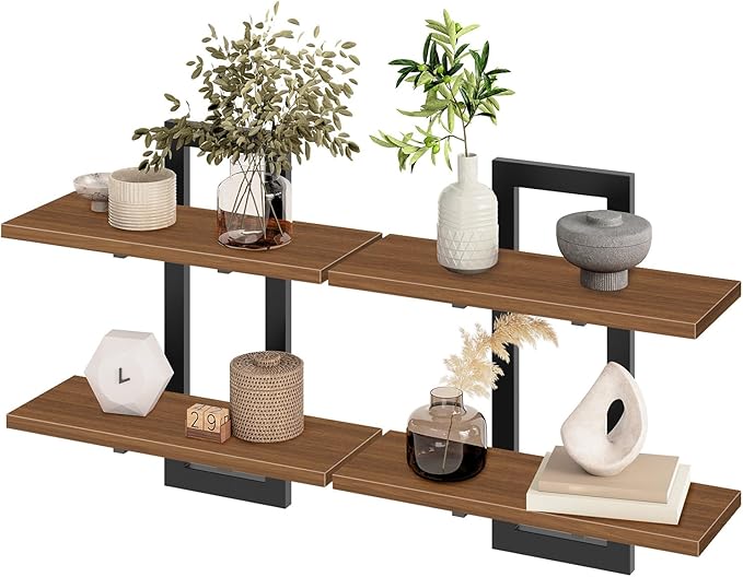 HOOBRO Floating Shelves, 15 Inch Wall Shelf Set of 2, Wall Mounted Storage Shelves 2-Tier, Hanging Bathroom Shelves, for Livi