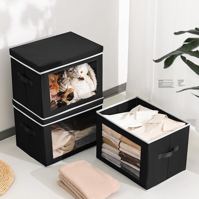 Homsorout Storage Bins with Lids, 4 Pack Large Storage Cubes with Window, Closet Bins with Lids & Handles, Fabric Box for Org