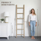 Wooden Blanket Ladder - 76in Natural Wood Color- Leaning Wall Decor for Bedroom, Bathroom, Living Room - Rustic Quilt Holder 