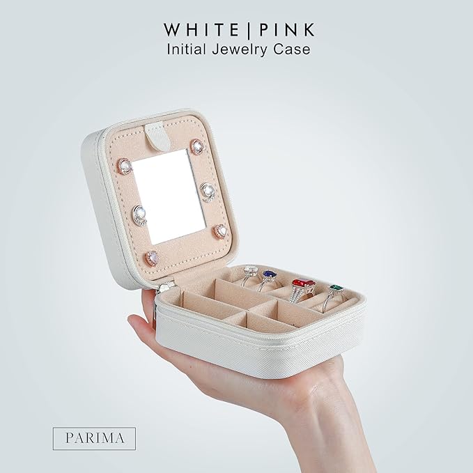 Parima Travel Jewelry Case - Initial Jewelry Boxes, Travel Gifts for Women Girl, Ring, Necklace, Earring Organizer Box - Init