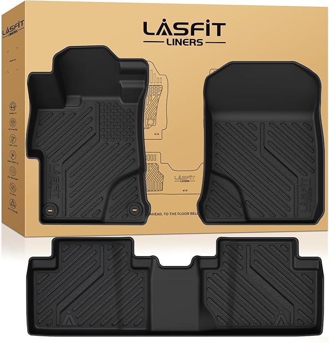LASFIT Floor Mats for Honda Civic Sedan 2012 2013 2014 2015, All Weather TPE Custom Fit Floor Liner, 1st & 2nd Row, Black