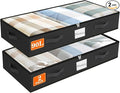 SpaceWhisper 90L Under Bed Storage Containers, 2-Pack Storage Bins with Clear Top, Foldable Closet Organizers and Storage wit