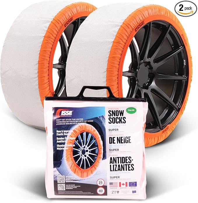ISSE Super Snow Socks for Tires. Designed for All Tire Brands. Textile Chain Replacement for Optimal Traction in Snow & Ice. 
