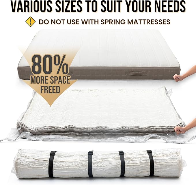 TAILI Mattress Vacuum Bag, King/Califonia King Mattress Vacuum Storage Bag with 4 Straps, Sealable Bag for Memory Foam, Latex