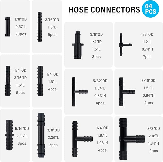 Multipurpose Vacuum Line Kit,6PCS 5Ft Vacuum Hose Automotive+64PCS Vacuum Line Connectors,Max 130PSI Silicone Hose for Variet