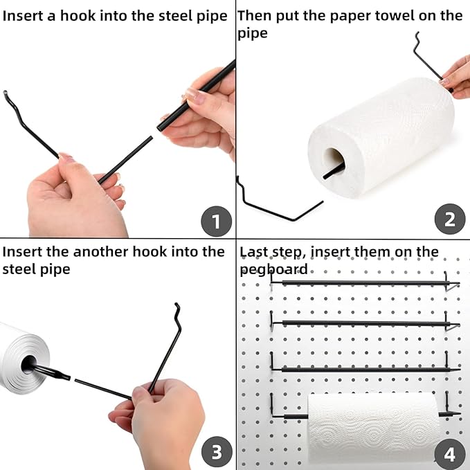 10 Pack Paper Towel Holder for Pegboard, Fits Any Standard Pegboard Extendable Heavy Duty Pegboards Hooks for Workshop, Garag