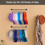 Hat Rack for Wall 24 Baseball Caps, 2 Pack Modern Metal Hat Organizer with 24 Hooks Hat Holder Wall-Mounted Storage Display f