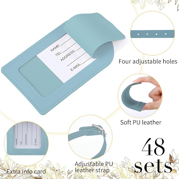 Amylove 48 Sets Leather Luggage Tags Bulk Wedding Favors Luggage Tags for Guests Bridal Gifts Wedding Bridal Shower Gift PU L