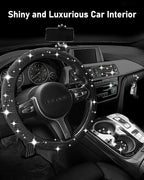 Belinous 27 PCs Bling Car Accessories for Women, Girl Car Accessories for Interior, Bling Steering Wheel Cover 14.5-15in, Bling License Plate Frame, Bling Phone Holder, Cup Coasters (Black Diamond)