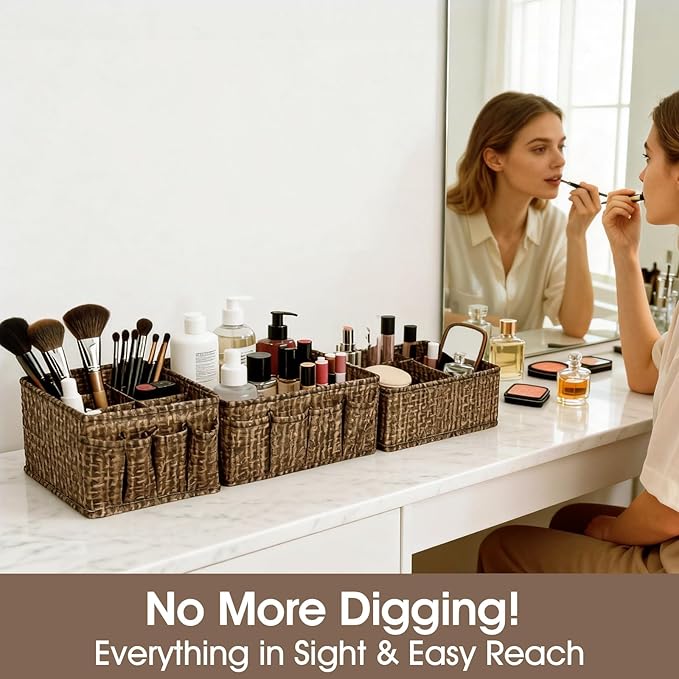 VERONLY Cosmetic Storage Bins Makeup Organizer, Adjustable Multifunction Storage Box Desk Drawer Divider for Makeup Brushes, 