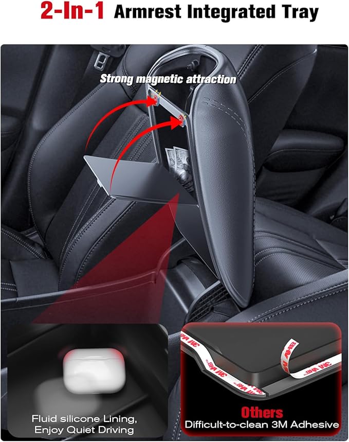 for 2023~2026 Honda HR-V 2-in-1 Silicone Center Console Armrest Cover& Armrest Hidden Privacy Tray - [OEM Design& Friendly Liquid Silicone Rubber] - Thin Black