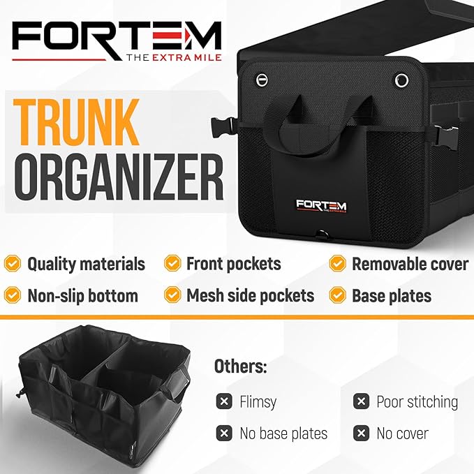 FORTEM Trunk Organizer with Cooler For SUV Car Organizer and Storage, Collapsible Multi-Compartment, Perfect Christmas Gifts Fo