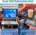 Car Tray& Car Desk for Laptop,Dual 360° Rotating,Anti Slip Leather Surface, Food Tray, Cup Holder Table Compatible with Tesla Model Y/3/S, Ford F150/Explorer/Maverick/Home Theater Seating (Black)