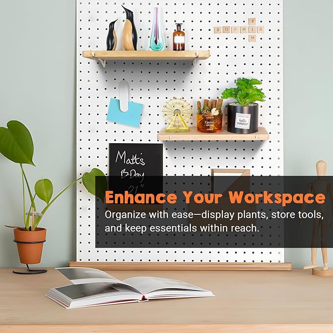 Solid Wood Pegboard Shelf, High Balance and No tilt, Pegboard Accessories, Wooden Pegboard Shelves for 1/4" Metal Pegboard, 2