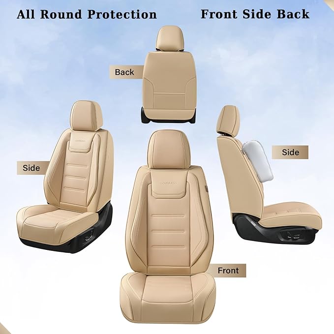 Coverado Car Seat Covers Full Set, Waterproof Car Seat Protector, Leather Seat Cushion, Universal Car Interior Covers Seat Pr