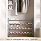 Bumusty 4-Tier Expandable Shoe Rack for Closet, 18“-33” Adjustable Shoe Rack for Small Space, Small Shoe Organizer for Front 
