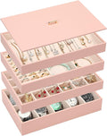 Voova Stackable Jewelry Organizer Tray with Lid, PU Leather Jewelry Storage Holder for Drawer Inserts, Jewellery Display Box 